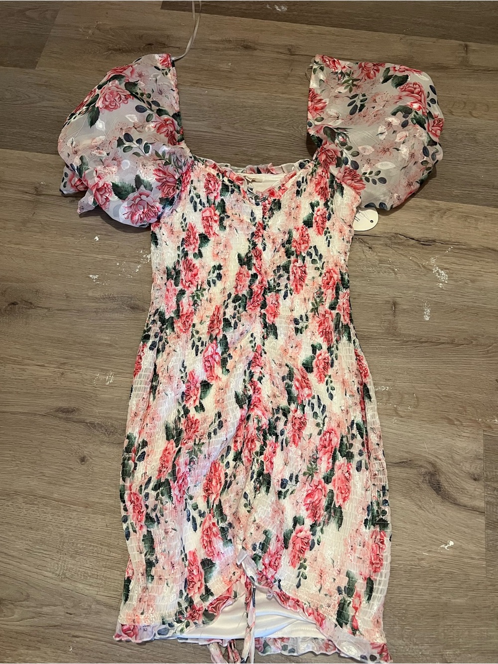 Pink Floral Puff-Sleeve Dress